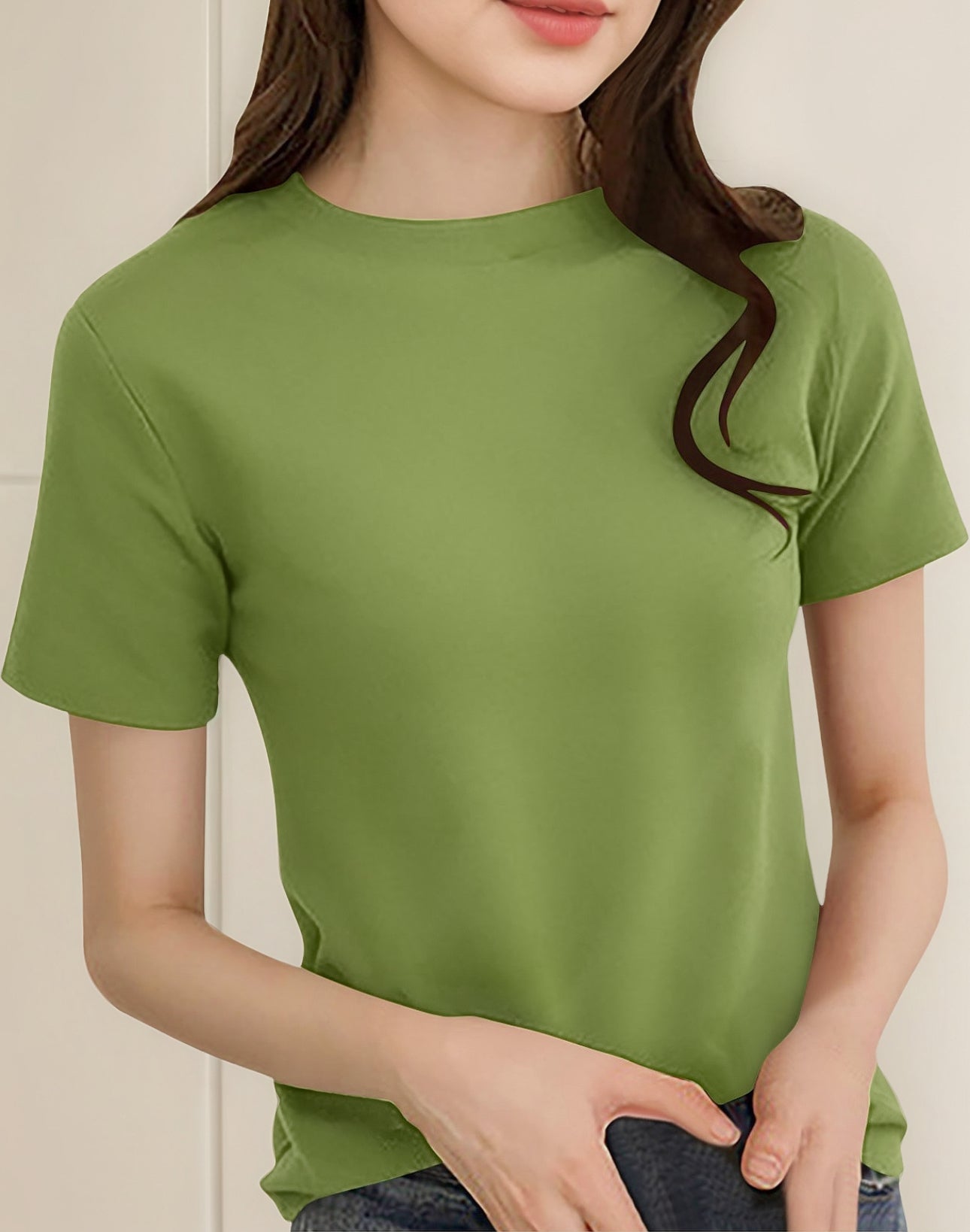 (🌎 PRODUCTO INTERNACIONAL) Suave Jersey De Manga Corta Con Cuello Redondo Y Cuello Redo