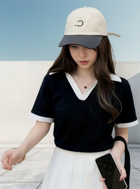 (🌍 INTERNACIONAL) Camiseta Mubouya Con Cuello En V Y Manga Corta De Poliéster