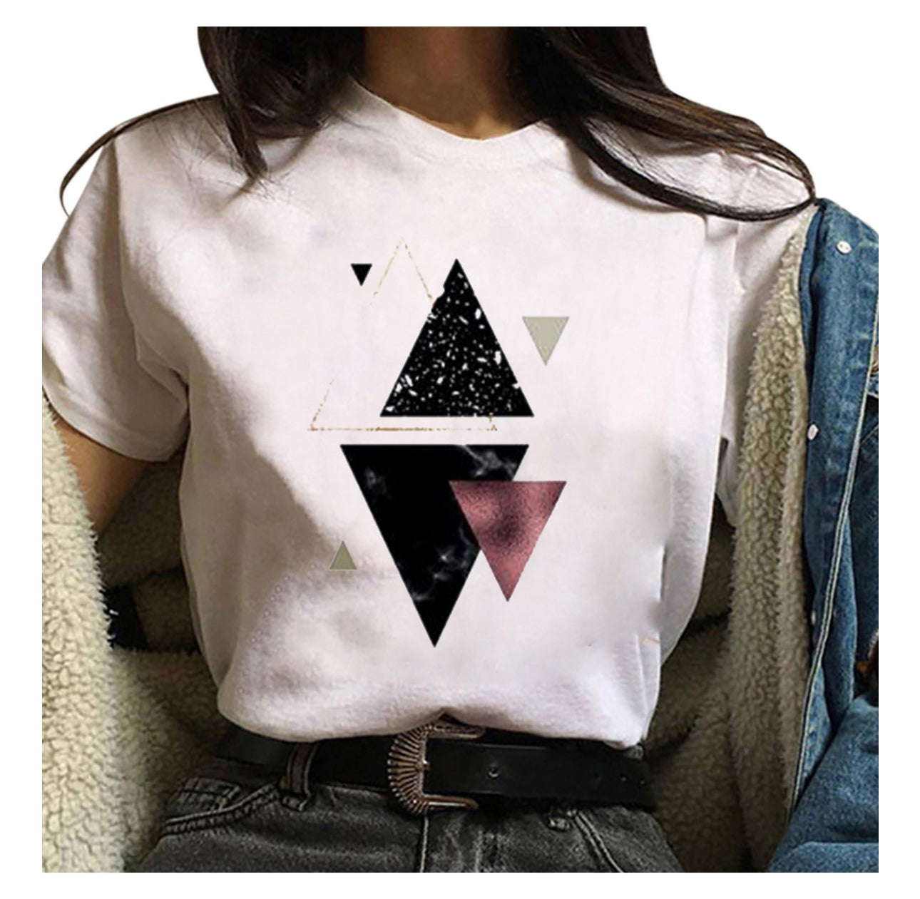 (🌎 PRODUCTO INTERNACIONAL) Camiseta Holgada Con Cuello Redondo A La Moda, Casual, Con E