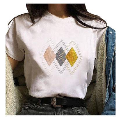 (🌎 PRODUCTO INTERNACIONAL) Camiseta Holgada Con Cuello Redondo Geométrico De Moda