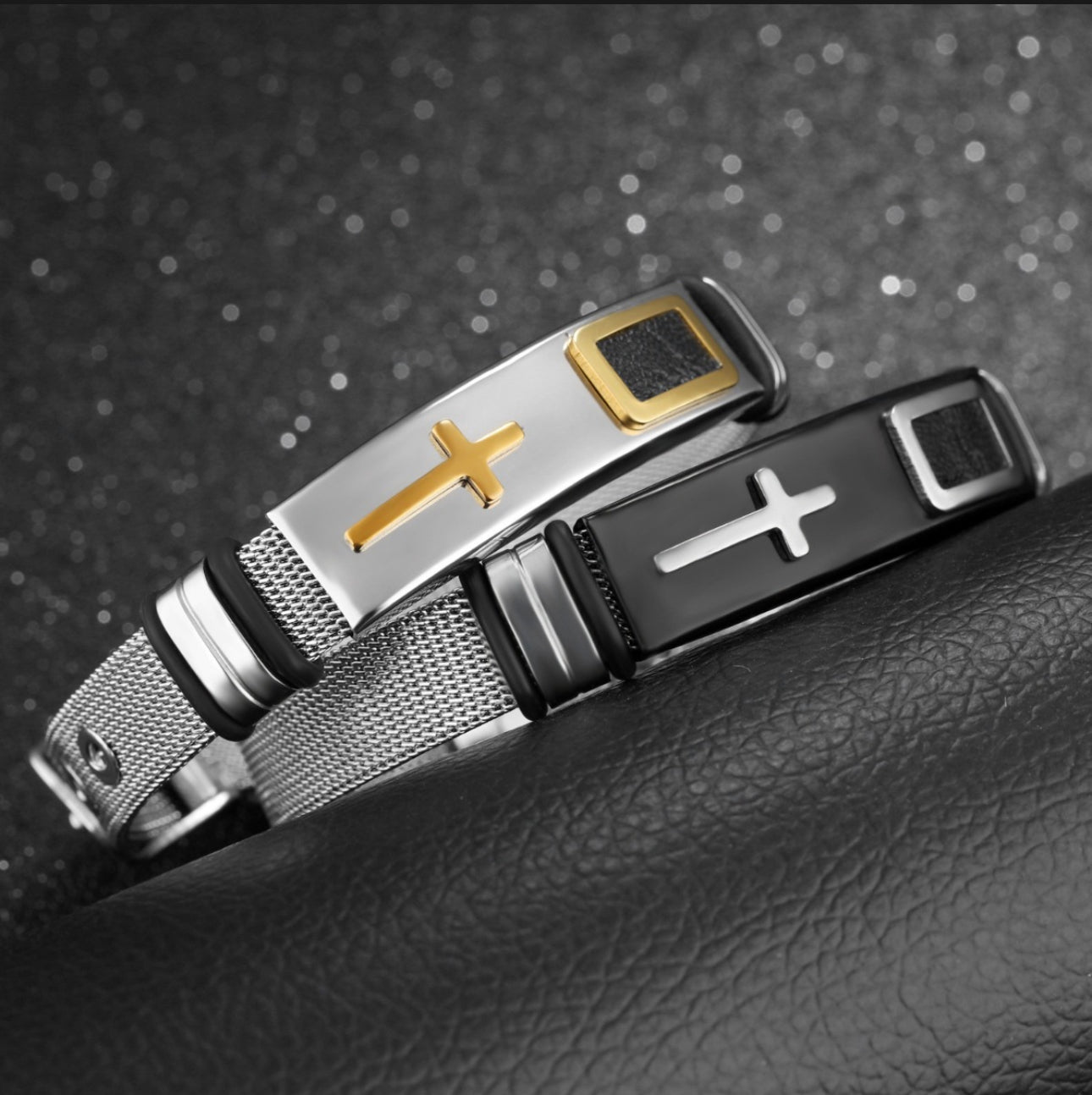 Pulsera Brazalete Acero Inoxidable Hombre Cruz Malla Inglesa
