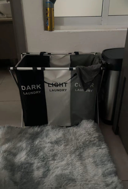 Canasta de Ropa Sucia de 3 Secciones - Cesto
Plegable Grande para Ropa - Organizador con Marco de Aluminio para Clasificar Ropa Sucia