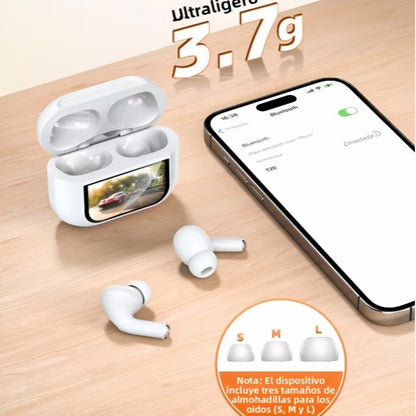 Auriculares bluetooth inalámbricos, Audífonos Inalámbricos con Pantalla Táctil Inteligente, Bluetooth 5.4, Llamadas Nítidas con Micrófono, Cancelación de Ruido, Resistencia al Agua IPX5,
Type-C (Blanco)