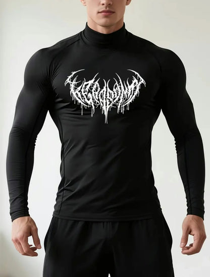 Camiseta de entrenamiento de manga larga de secado rápido para hombre - Top estampado, transpirable y elástico para correr, senderismo, gimnasio y uso casual