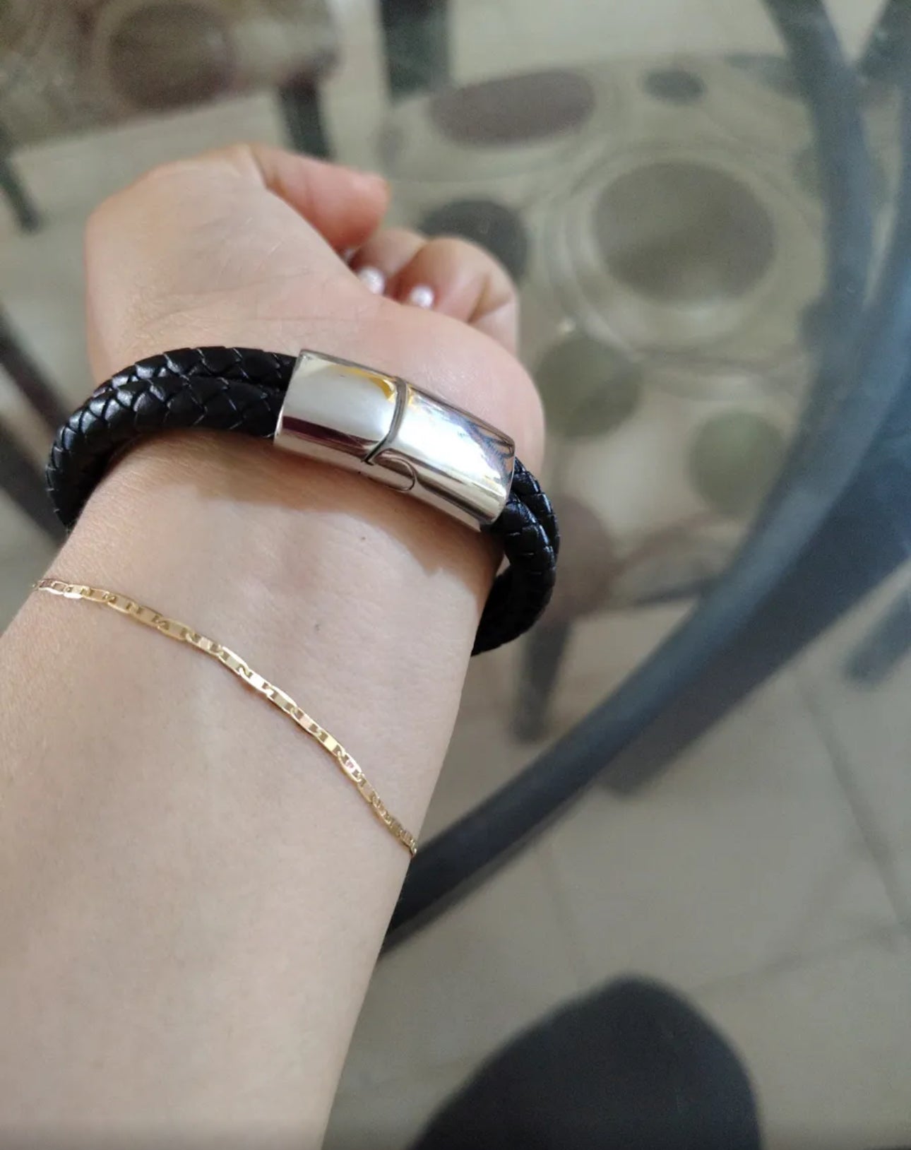 Pulsera Cuero Soga Trenzado Acero Inox Con Hebilla Magnética