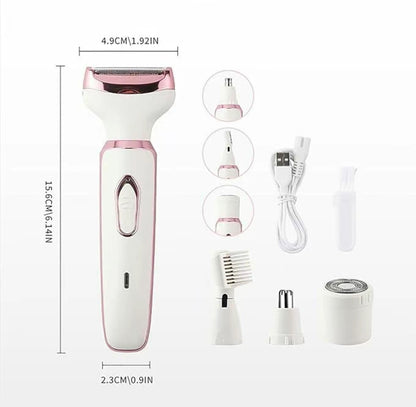 Depiladora eléctrica 4 en 1 para mujer con conexión inalámbrica USB: Afeita fácilmente el rostro, las axilas y la línea del bikini (rosa)