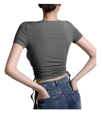 (🌎 PRODUCTO INTERNACIONAL)
 Nueva Camiseta Casual Con Cuello En V Plisada De Manga Corta