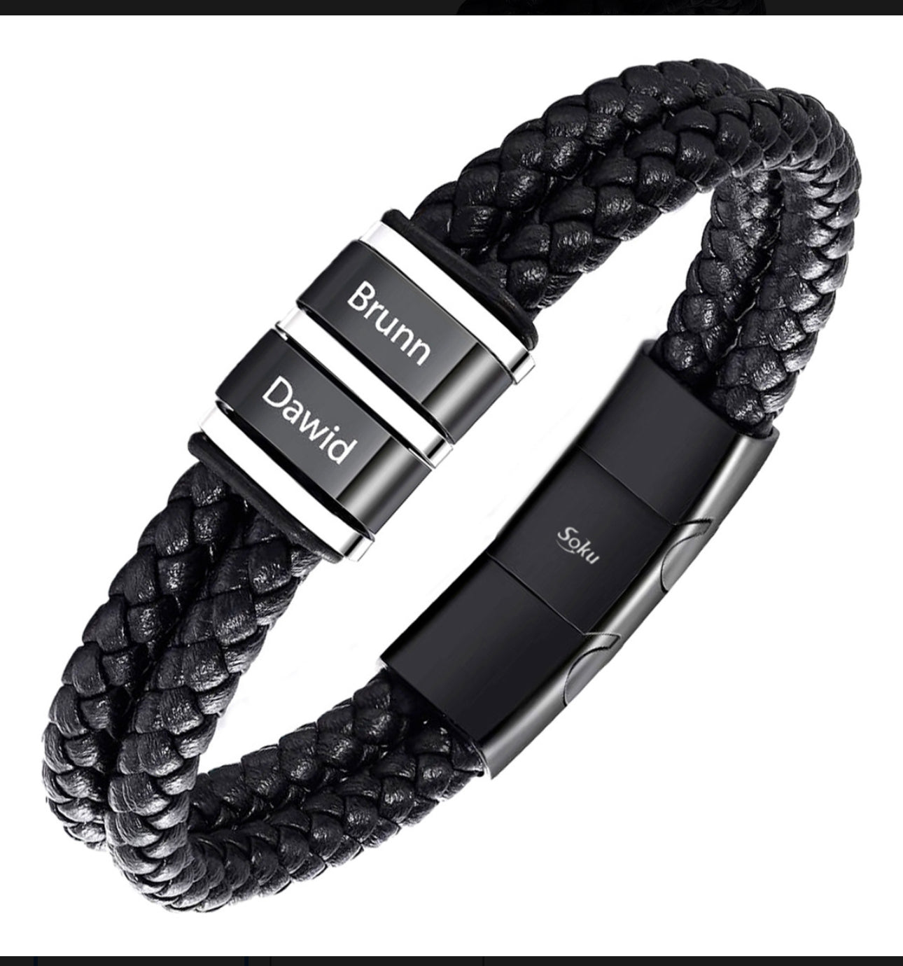 Soku Pulsera Personalizada Piel Acero Inoxidable Titanio Color 3 Nombres Diámetro 21 cm Largo 21 cm