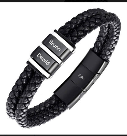 Soku Pulsera Personalizada Piel Acero Inoxidable Titanio Color 3 Nombres Diámetro 21 cm Largo 21 cm