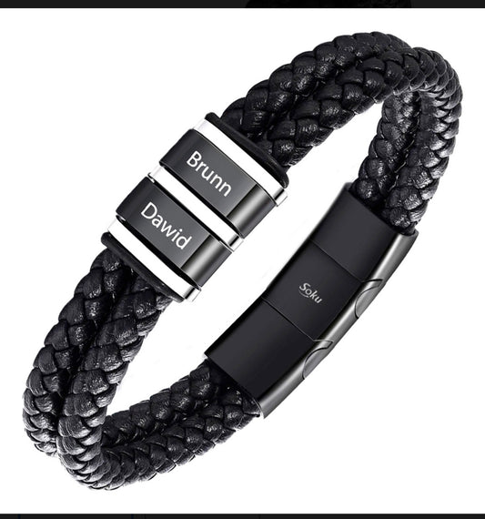 Soku Pulsera Personalizada Piel Acero Inoxidable Titanio Color 3 Nombres Diámetro 21 cm Largo 21 cm