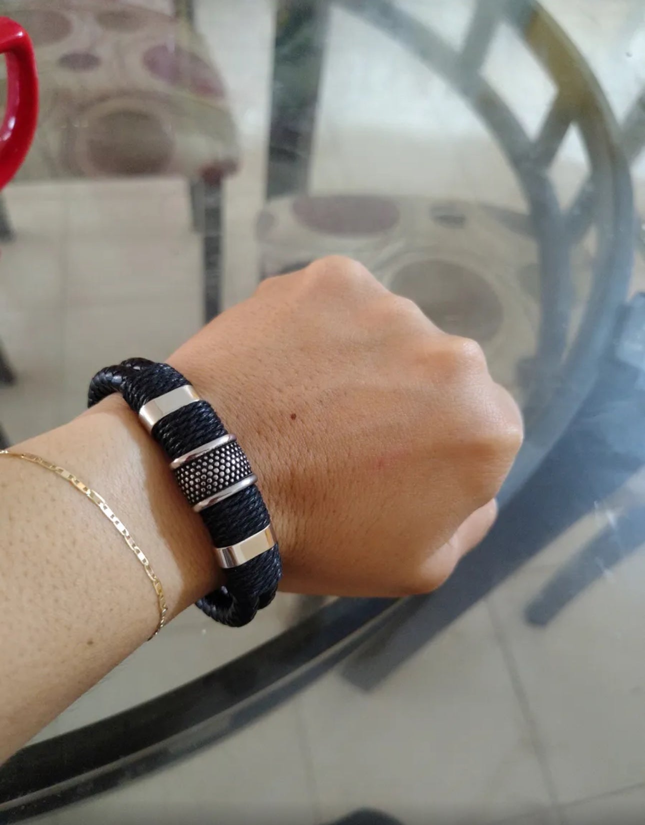 Pulsera Cuero Soga Trenzado Acero Inox Con Hebilla Magnética