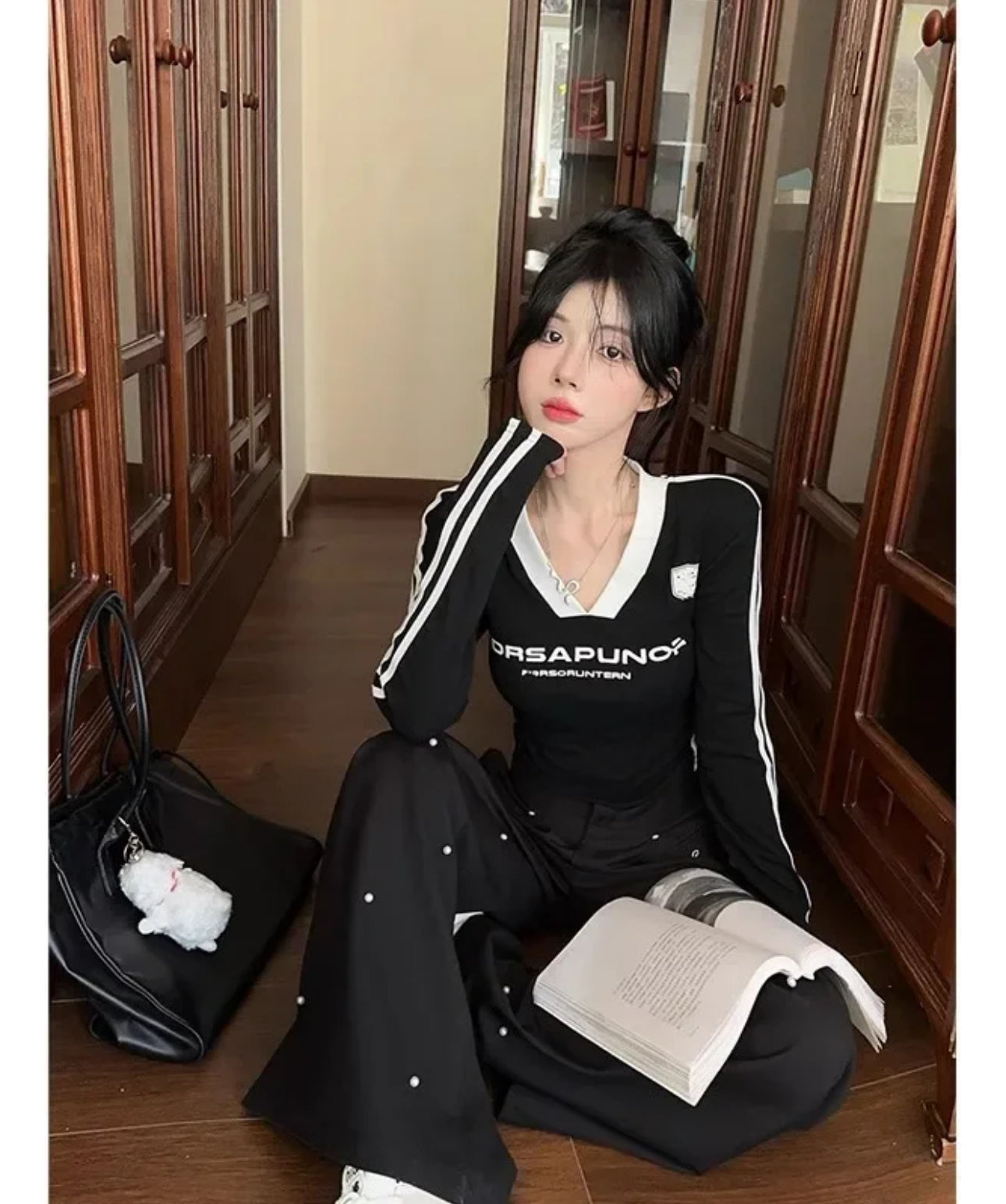 (🌍 INTERNACIONAL COMERCIO) Camiseta De Poliéster De Manga Larga Con Cuello En V Para Mujer