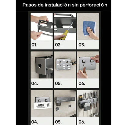 Estante Organizador De Especias Montado En La Pared, Estante Organizador De Especias Colgante, Organizador de Especias de Pared, Estante Organizador para Especias y Cuchillos