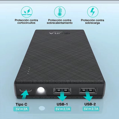 1HORA Power Bank Batería Portátil 10000mah
Bateria 1hora Power Bank Con Indicador De Luz Y
Tipo C GAR263