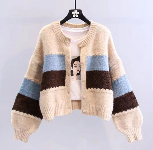 (🌎 PRODUCTO INTERNACIONAL) Cardigan Dulce De Otoño Con Mangas Bombachas Mujer