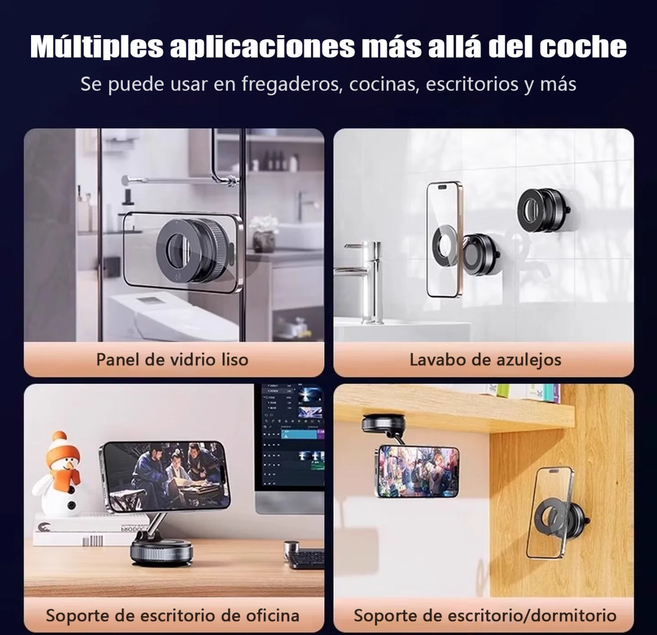 [Soporte magnético para teléfono] Soporte magnético para teléfono de coche con rotación de 360° y adsorción al vacío: plegable, retráctil, material ABS, impermeable, portátil para coche, ducha, viajes, gimnasio y espejo liso.