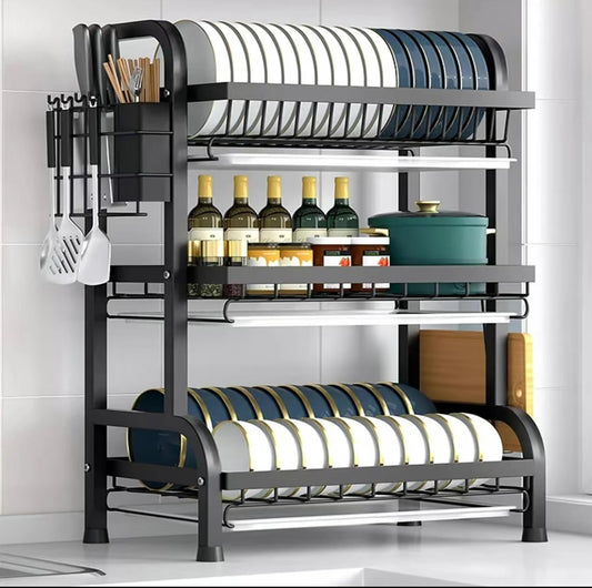 lerfm Escurridor de platos con 3 Niveles, con Escurridor para Mostrador, Escurridor de Cocina
Multifuncional con Herramientas