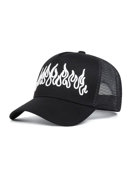 Gorra de béisbol bordada con llamas para hombres ~ y mujeres, protección solar ajustable, ideal para viajes en primavera y otoño, vacaciones en la playa