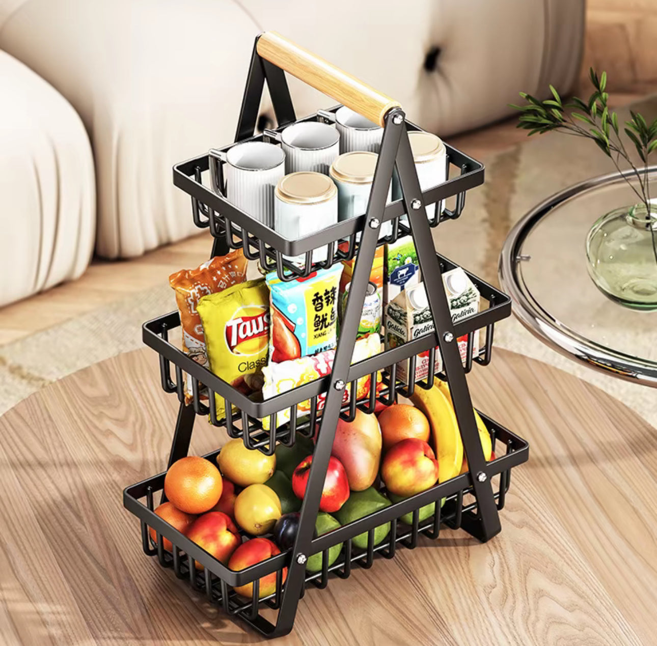 Estante de verduras de cocina encimeras frutas y verduras cestas de mano cestas de varios niveles sala de estar marco de almacenamiento de frutas
estante