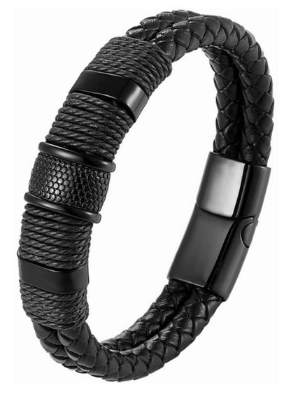Pulsera Cuero Soga Trenzado Acero Inox Con Hebilla Magnética