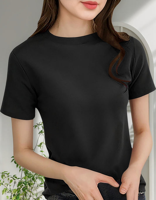 (🌎 PRODUCTO INTERNACIONAL) Suave Jersey De Manga Corta Con Cuello Redondo Y Cuello Redo