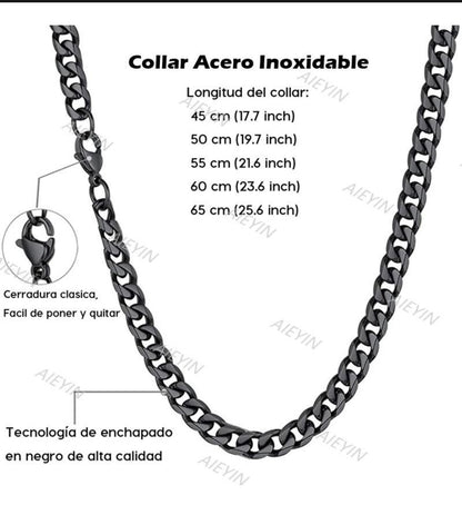 ÑCollar Cadena Estilo Cubano Unisex Acero Inoxidable Negro