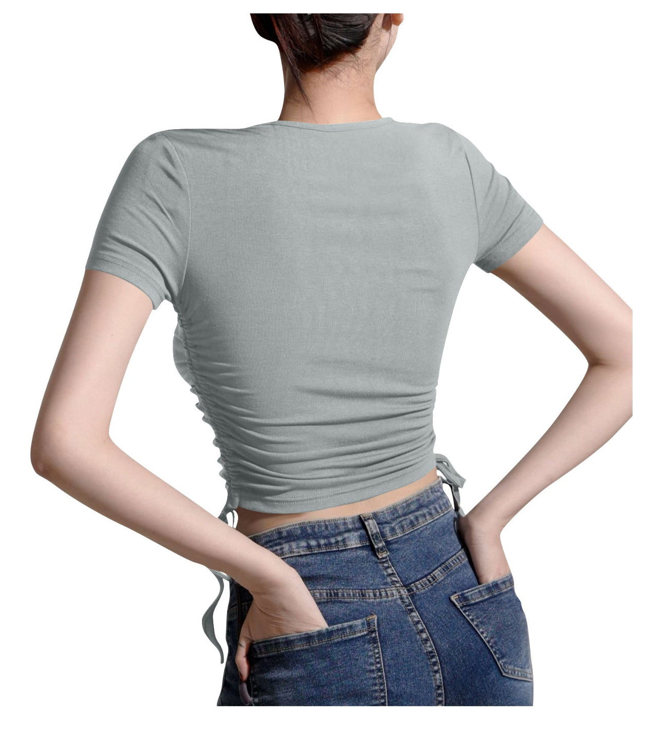 (🌎 PRODUCTO INTERNACIONAL)
 Nueva Camiseta Casual Con Cuello En V Plisada De Manga Corta