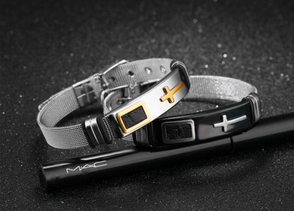 Pulsera Brazalete Acero Inoxidable Hombre Cruz Malla Inglesa