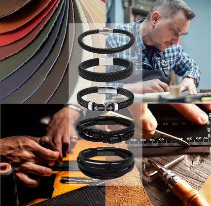 5 Piezas Pulsera Para Hombre De Cuero Con Hebilla Magnética