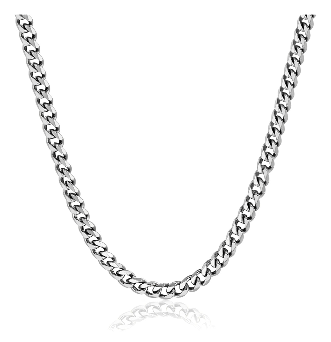 Collar Estilo Cubano Unisex De Acero Inoxidable Plateado