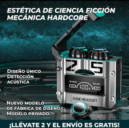 Viclook Audífonos Bluetooth M25 TWS con baja latencia para gaming, cancelación activa de ruido, resistentes al agua, pantalla LED de batería y sonido HiFi. Ideales para deporte o juegos.