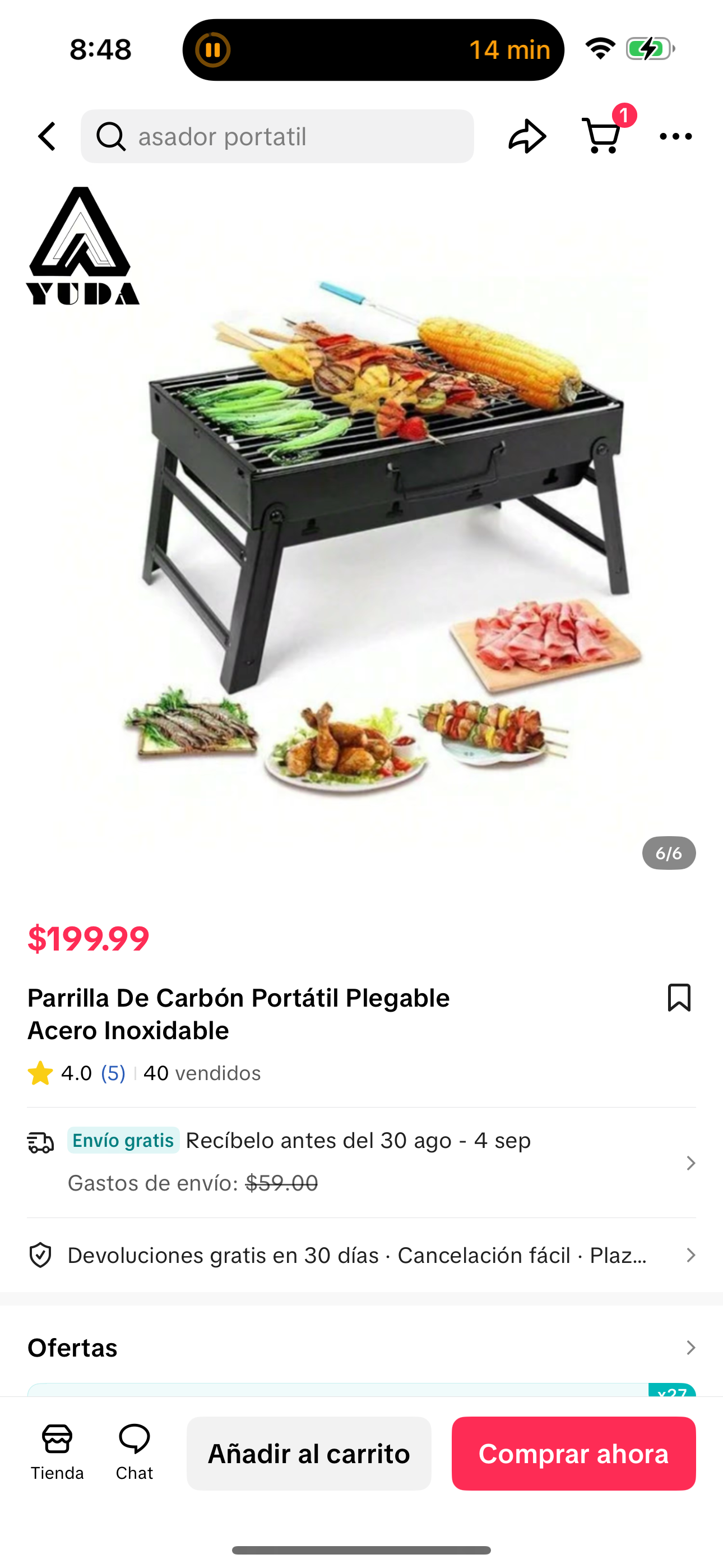 Parrilla De Carbón Portátil Plegable
Acero Inoxidable