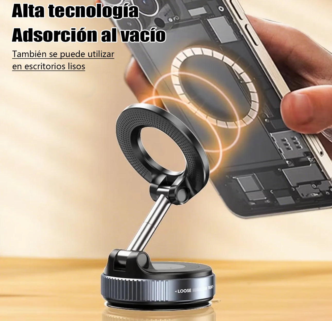 [Soporte magnético para teléfono] Soporte magnético para teléfono de coche con rotación de 360° y adsorción al vacío: plegable, retráctil, material ABS, impermeable, portátil para coche, ducha, viajes, gimnasio y espejo liso.