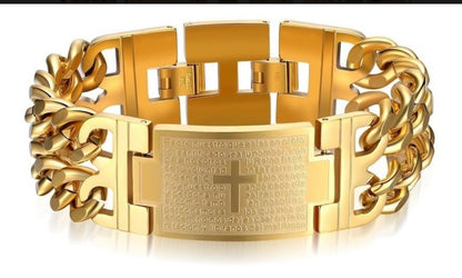 Nueva Pulsera Cruz Padre Nuestro Doble Acero Inoxidable B701
