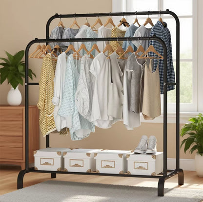 Percha de suelo para ropa, tendedero de doble poste, alto y bajo, para almacenamiento, zapatero, para el hogar, dormitorio, tendedero