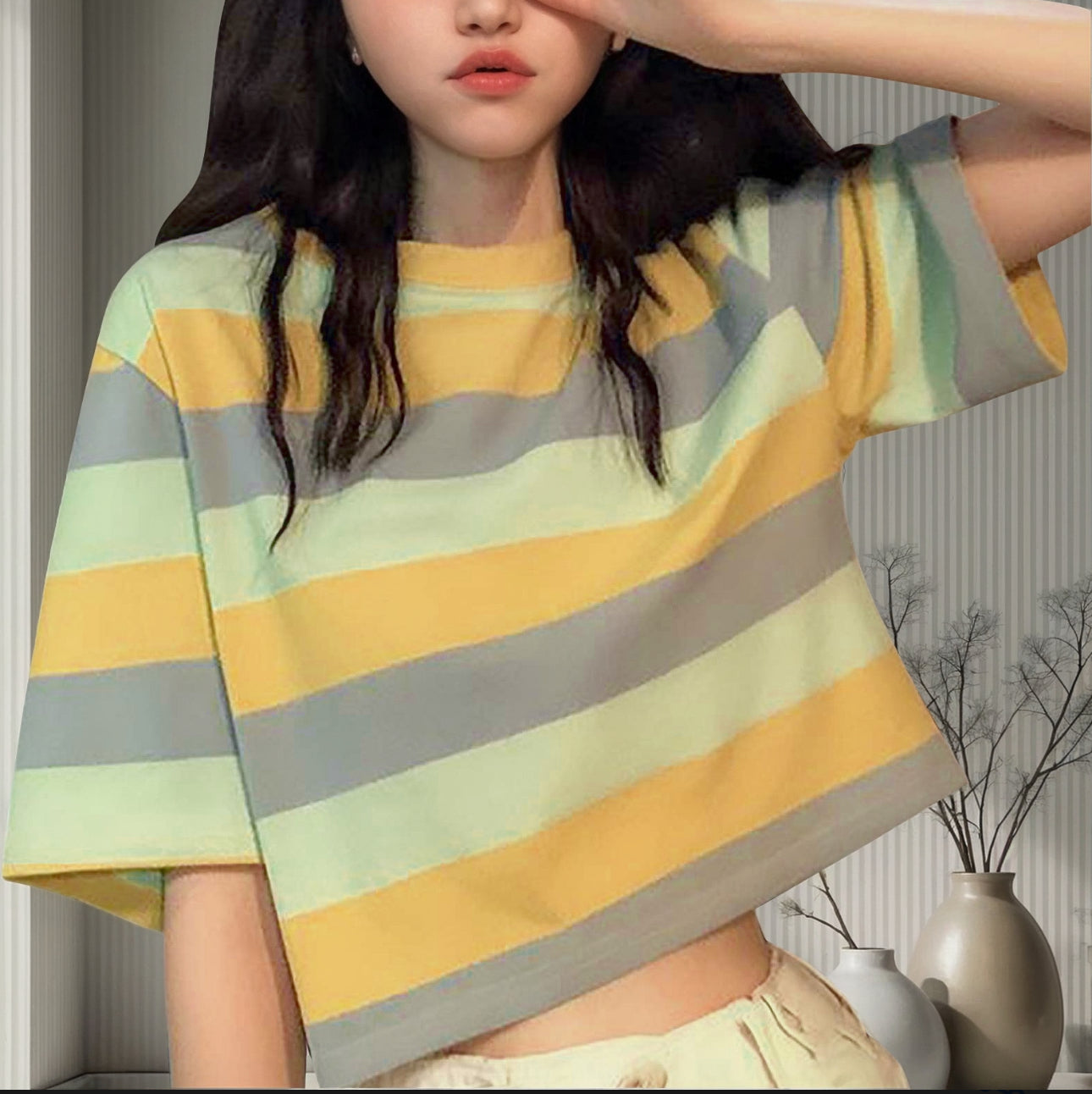 (🌎 PRODUCTO INTERNACIONAL)Top Corto De Moda De Verano Para Mujer Con Capucha Y Manga C