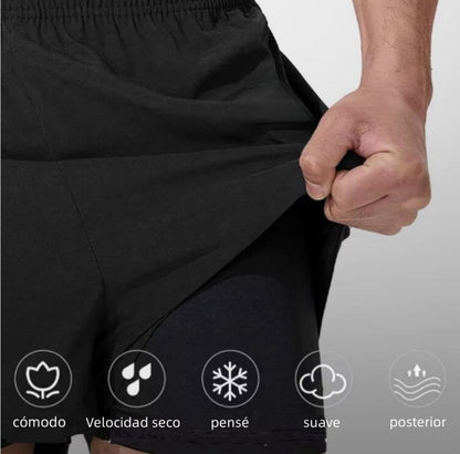 Pantalón Corto Deportivo Lycra 2 En 1 Para Hombre 2pcs