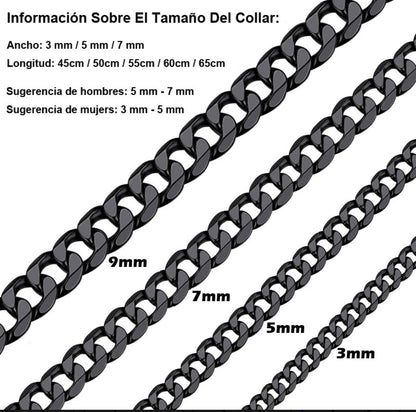 ÑCollar Cadena Estilo Cubano Unisex Acero Inoxidable Negro