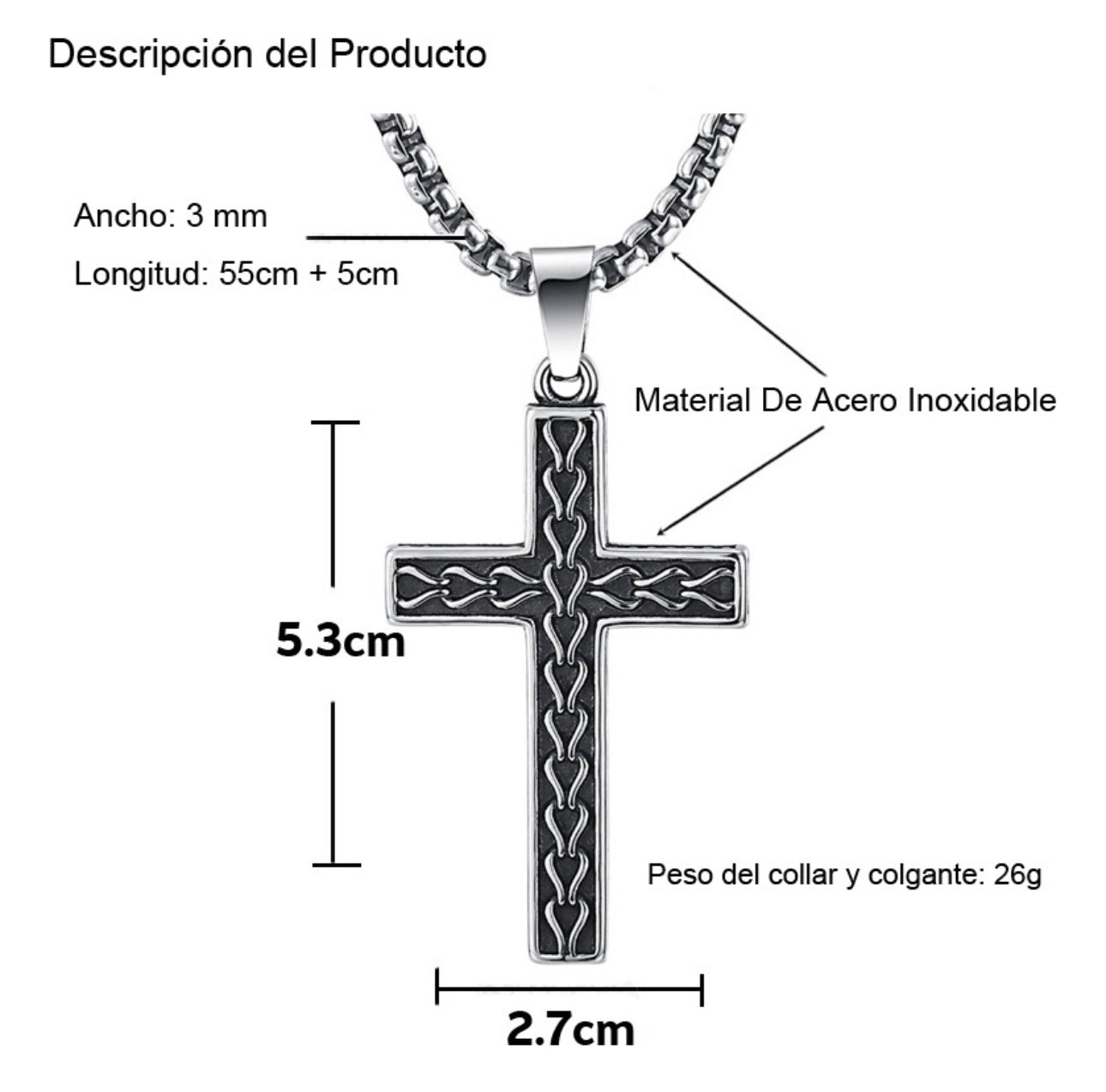 Collar Dije De Cruz Vintage Acero Inoxidable Para Hombre