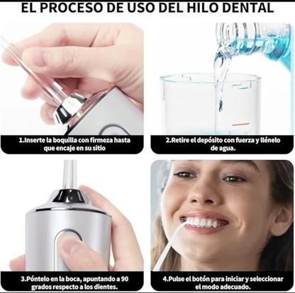 Irrigador bucal eléctrico inalámbrico, recargable e impermeable. Irrigador bucal portatil para la limpieza dental. Irrigador bucal inalámbrico con 3 modos y 4 puntas para viajes y uso doméstico.