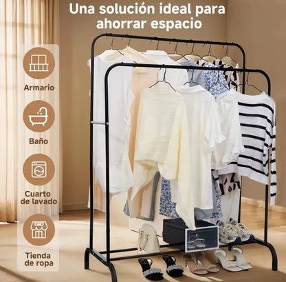 Percha de suelo para ropa, tendedero de doble poste, alto y bajo, para almacenamiento, zapatero, para el hogar, dormitorio, tendedero