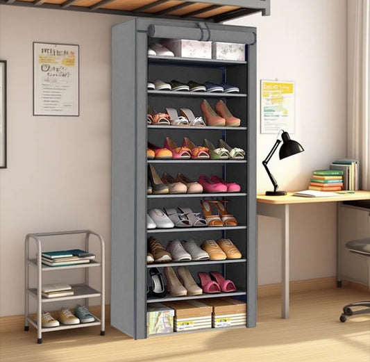 Zapatero simple para dormitorio de estudiantes, zapatero de nueve capas, zapatero de tela para dormitorio de alquiler, de gran capacidad, multicapa, a prueba de polvo, sin instalación, ahorro de espacio