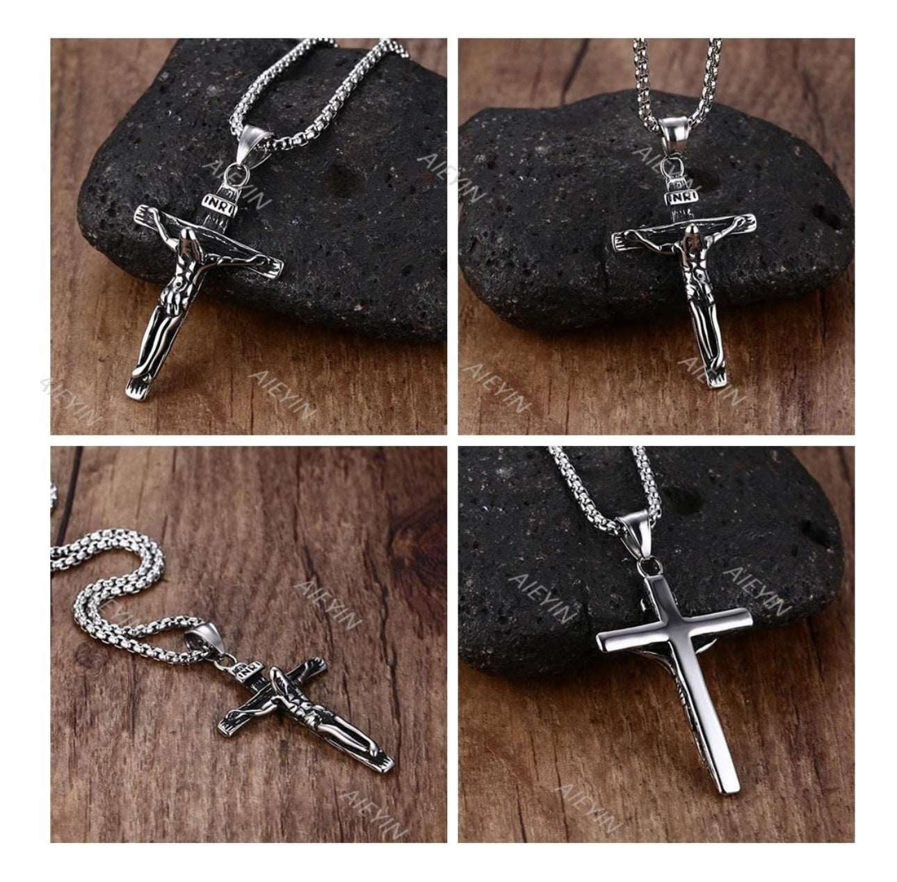 Collar Dije De Jesús Cruz Vintage Acero Inoxidable