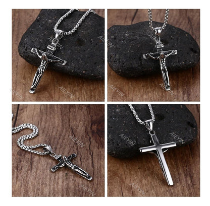 Collar Dije De Jesús Cruz Vintage Acero Inoxidable