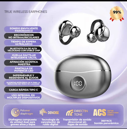 VICLOOK D151 Audífonos Inalámbricos Clip Ear audífonos de gancho para correr Diseño ergonómico ultra ligero, HiFi sonido 360°, cómodos sin dolor, táctil, impermeables y batería de larga duración.