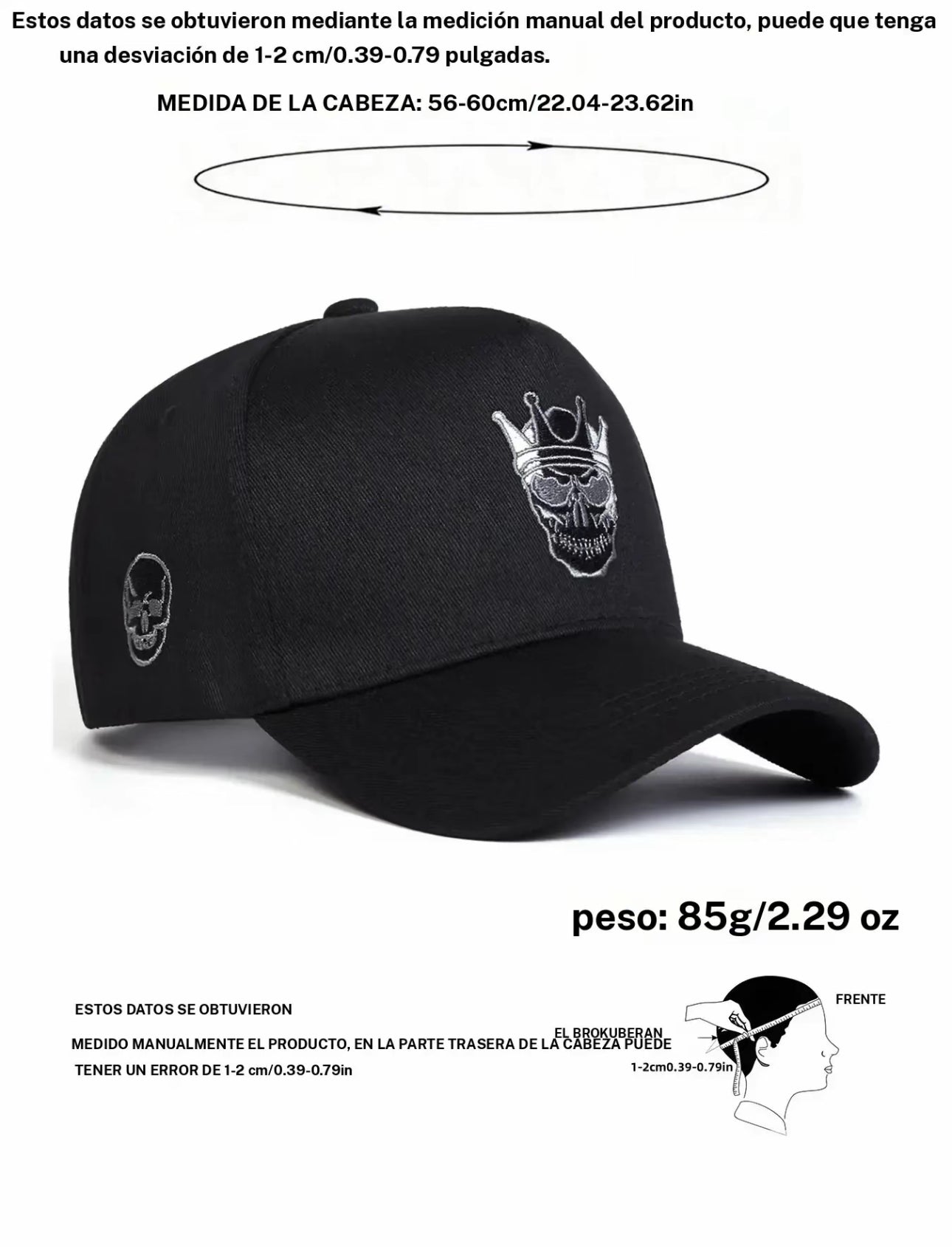 Gorra de béisbol bordada con calavera y corona unisex, sombrero ajustable para protección solar para hombres y mujeres, ideal para viajes al aire libre en primavera y otoño, y para fiestas