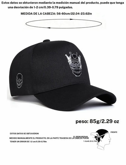 Gorra de béisbol bordada con calavera y corona unisex, sombrero ajustable para protección solar para hombres y mujeres, ideal para viajes al aire libre en primavera y otoño, y para fiestas