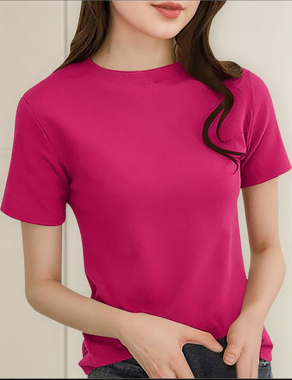 (🌎 PRODUCTO INTERNACIONAL) Suave Jersey De Manga Corta Con Cuello Redondo Y Cuello Redo