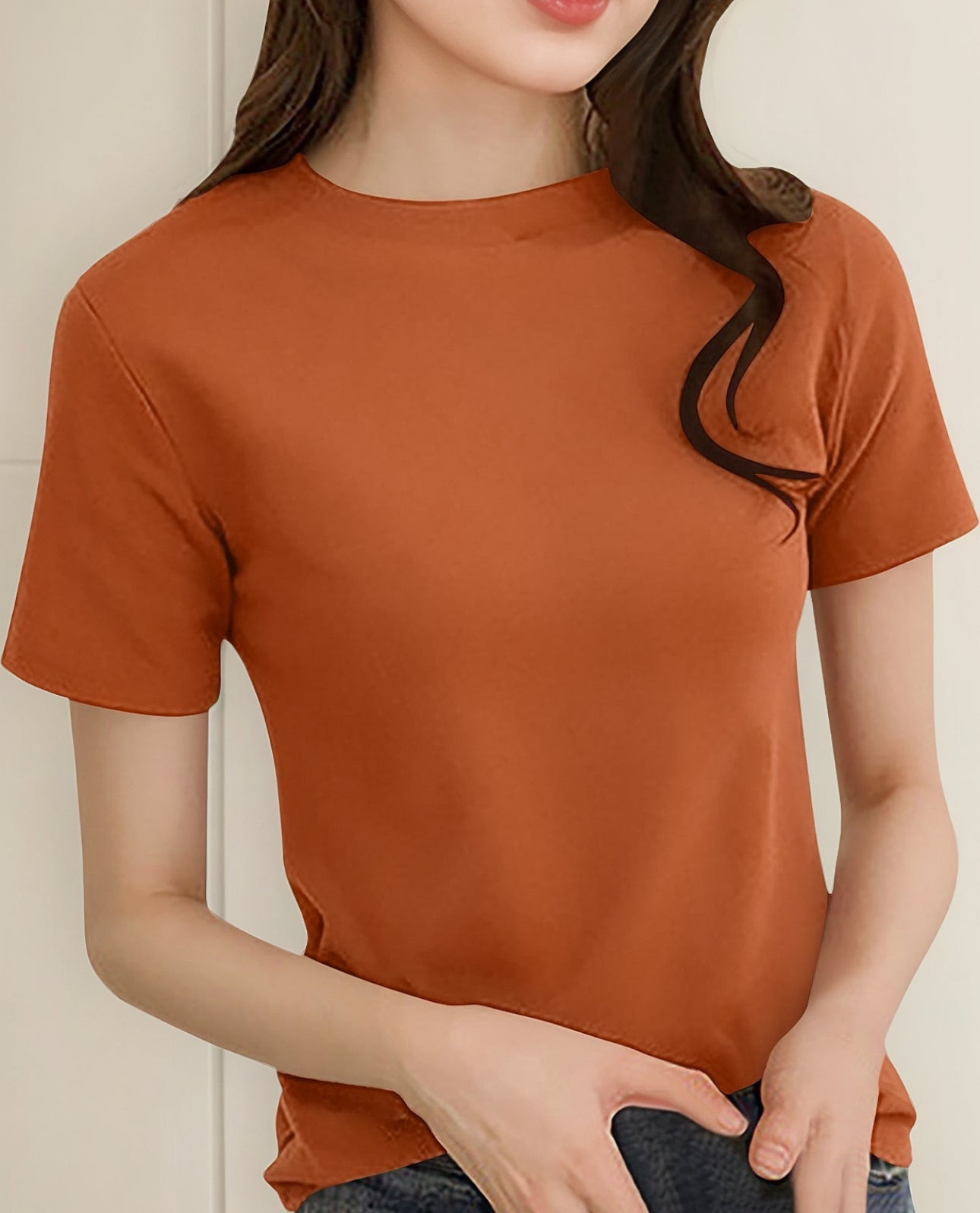 (🌎 PRODUCTO INTERNACIONAL) Suave Jersey De Manga Corta Con Cuello Redondo Y Cuello Redo