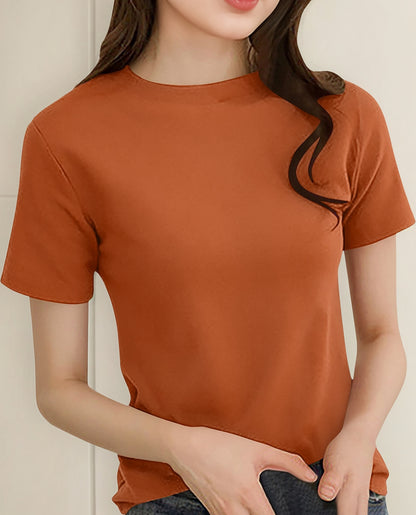 (🌎 PRODUCTO INTERNACIONAL) Suave Jersey De Manga Corta Con Cuello Redondo Y Cuello Redo